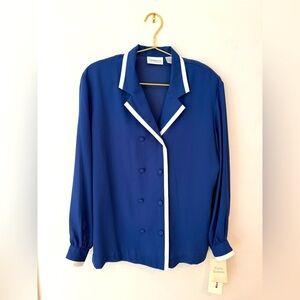 Liz Claiborne Vintage 80s Blue Nautical Blouse Size 4 NWT